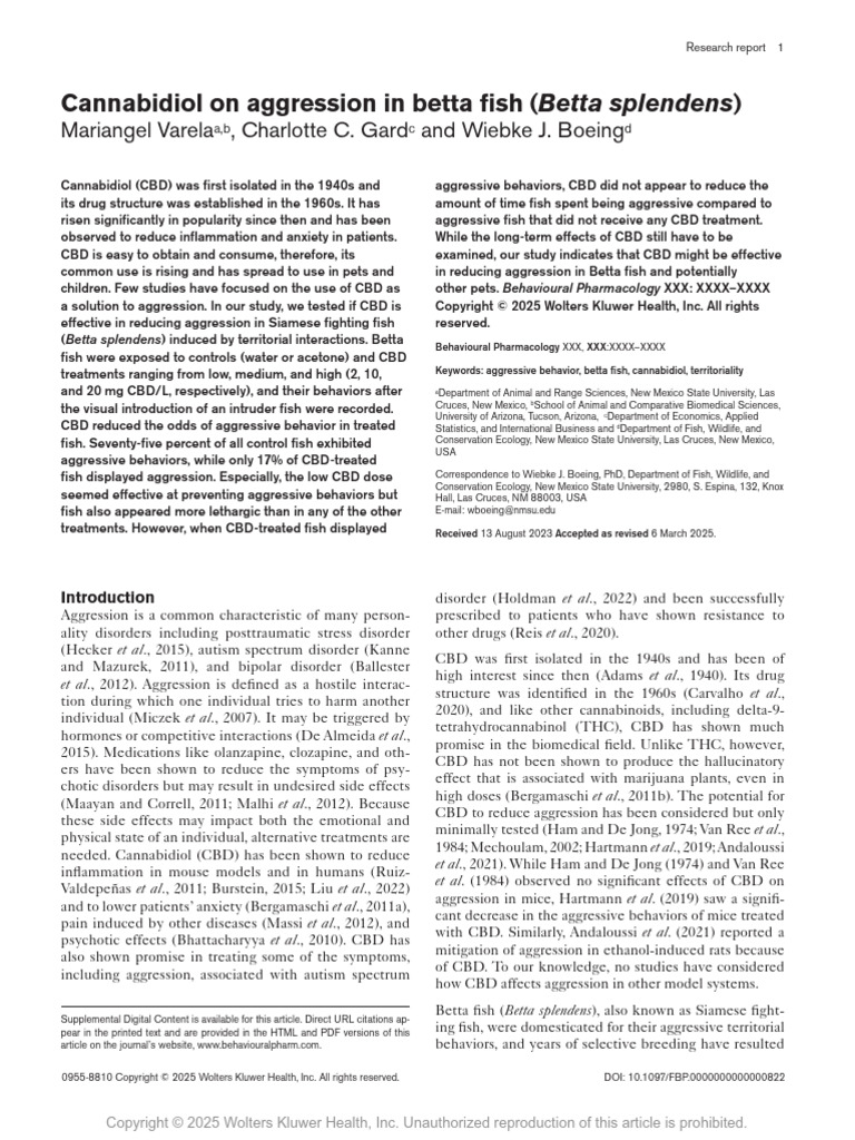 CBD Reduces Aggression in Betta Fish | PDF | Aggression ...