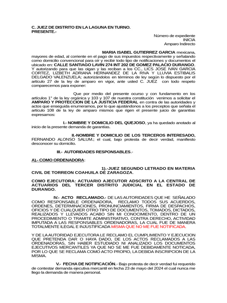 Amparo Indirecto de María Isabel Gutiérrez | PDF | Justicia | Crimen y ...