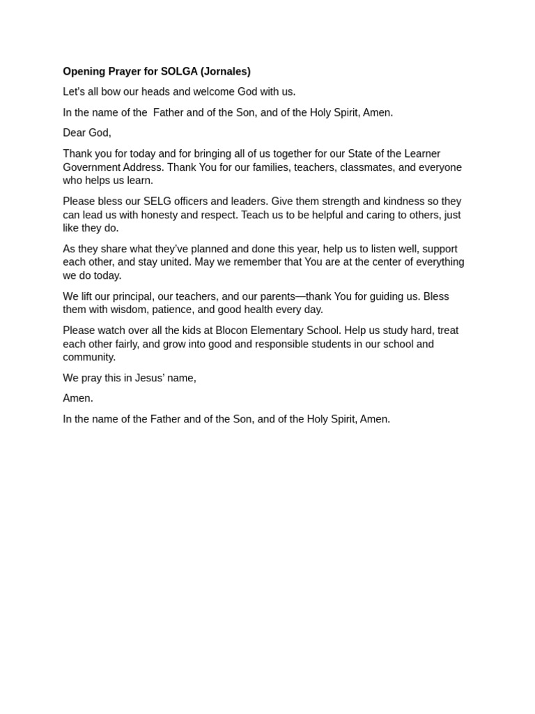 Opening Prayer for SOLGA Address | PDF