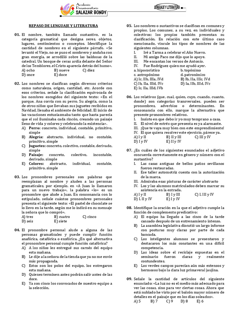 Repaso de Lengua y Literatura: Ejercicios Gramaticales | PDF | Verbo ...