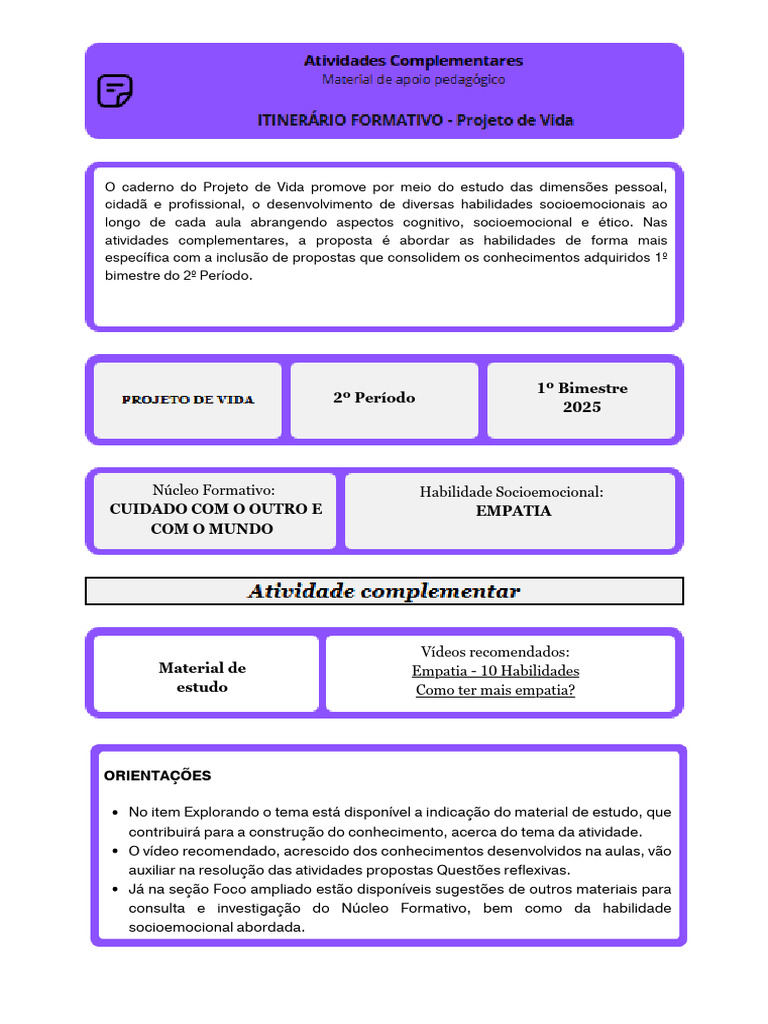 Desenvolvimento da Empatia no Projeto de Vida | PDF | Empatia