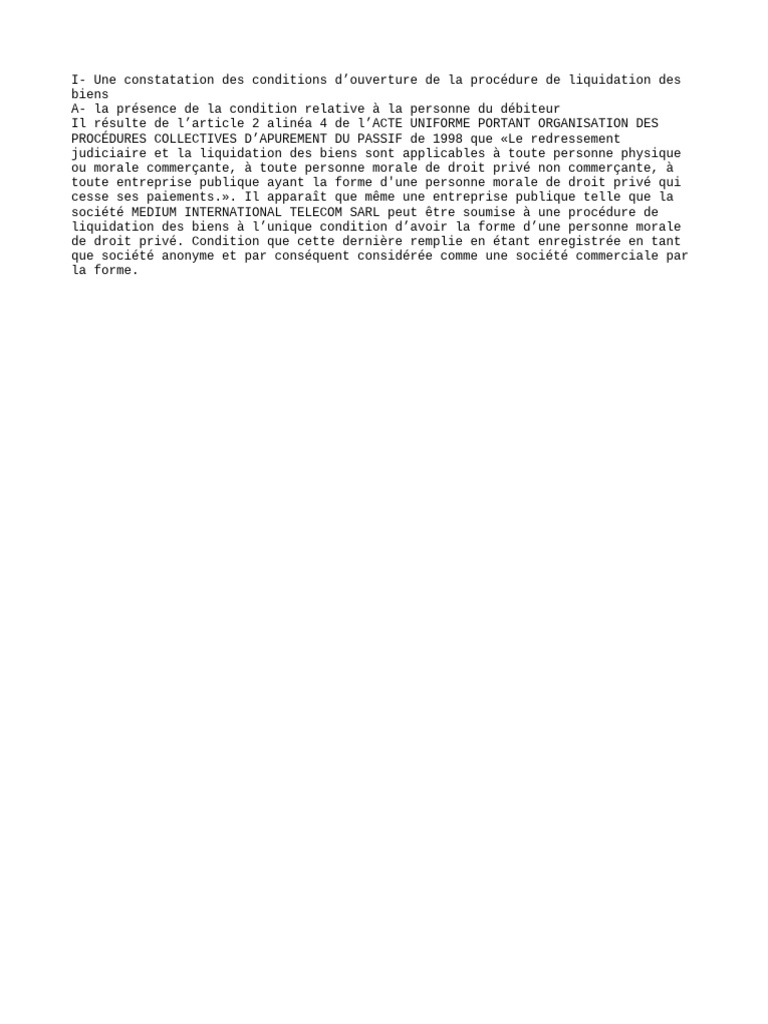 Conditions de liquidation des biens | PDF