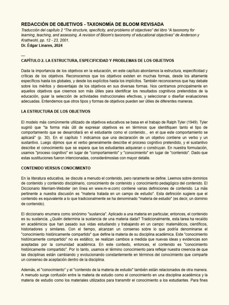 Objetivos en la Taxonomía de Bloom | PDF | Aprendizaje | Evaluación