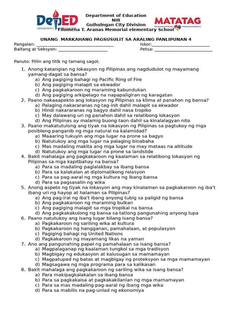 Q1 G4 Exam Ap | PDF