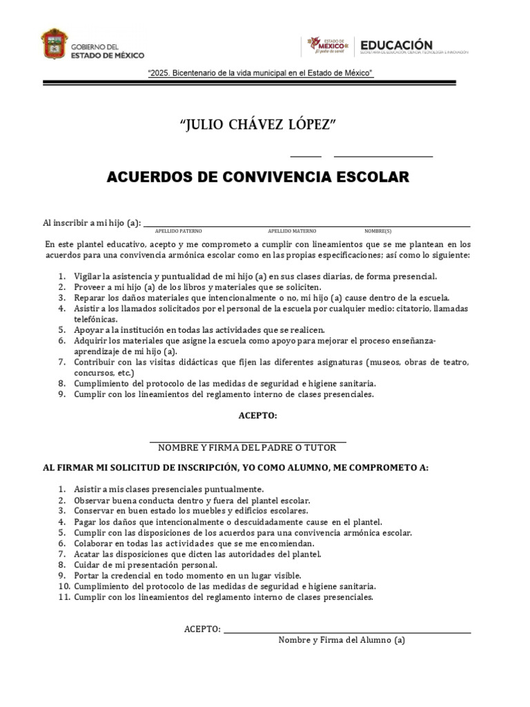 Acuerdos de Convivencia Escolar 2025 | PDF | Escuelas | Aprendizaje