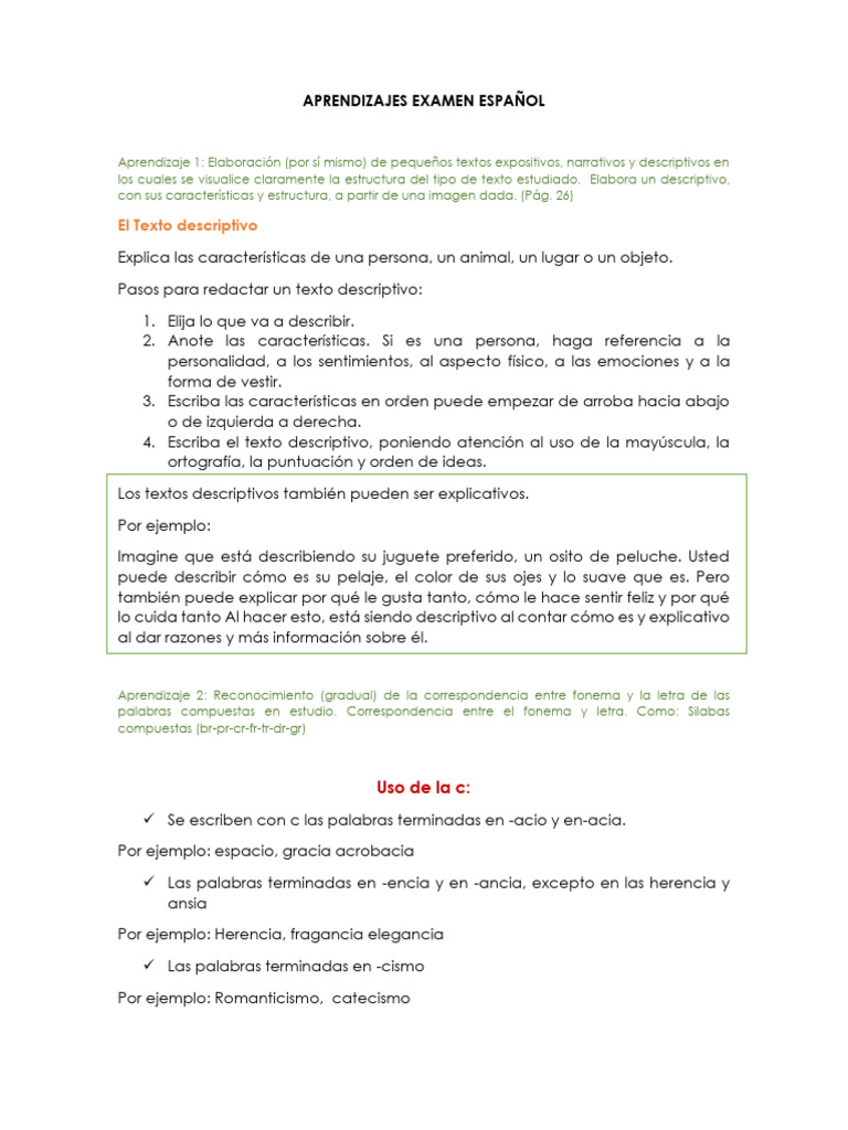 Aprendizajes de Español: Textos y Ortografía | PDF