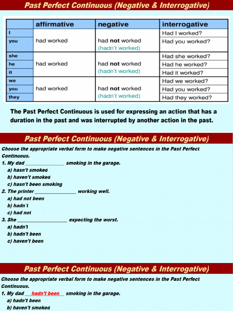 Past Perfect Continuous (Negative Interrogative) ) | PDF