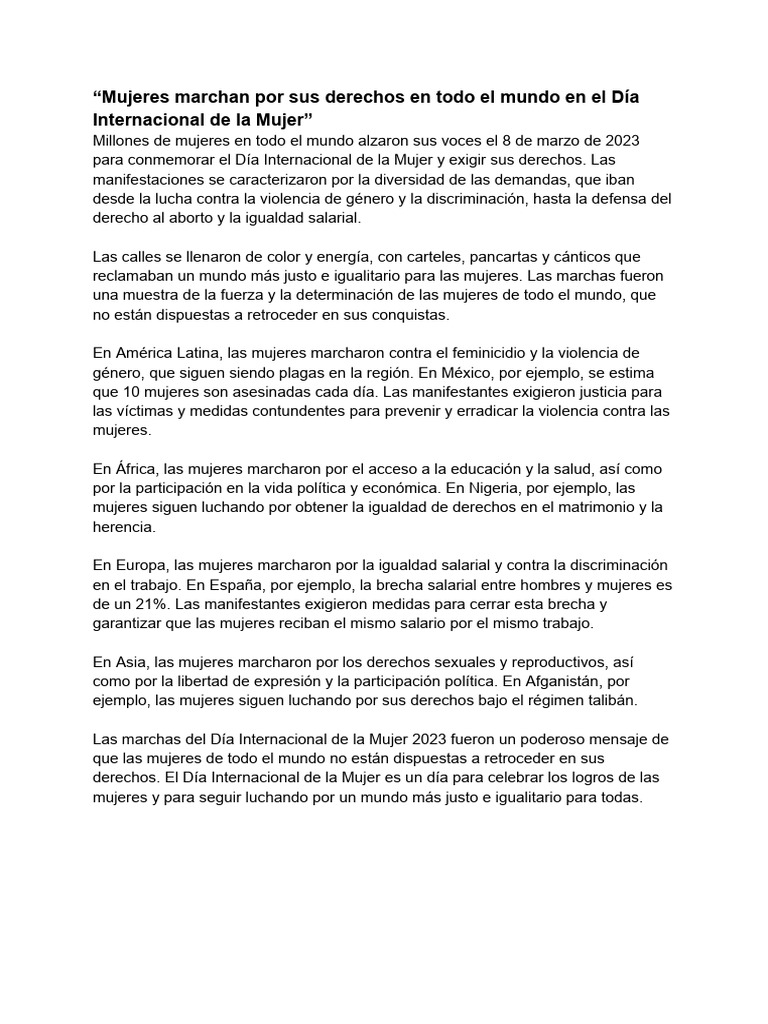 Mujeres Marchan Por Sus Derechos en Todo El Mundo en El Día ...