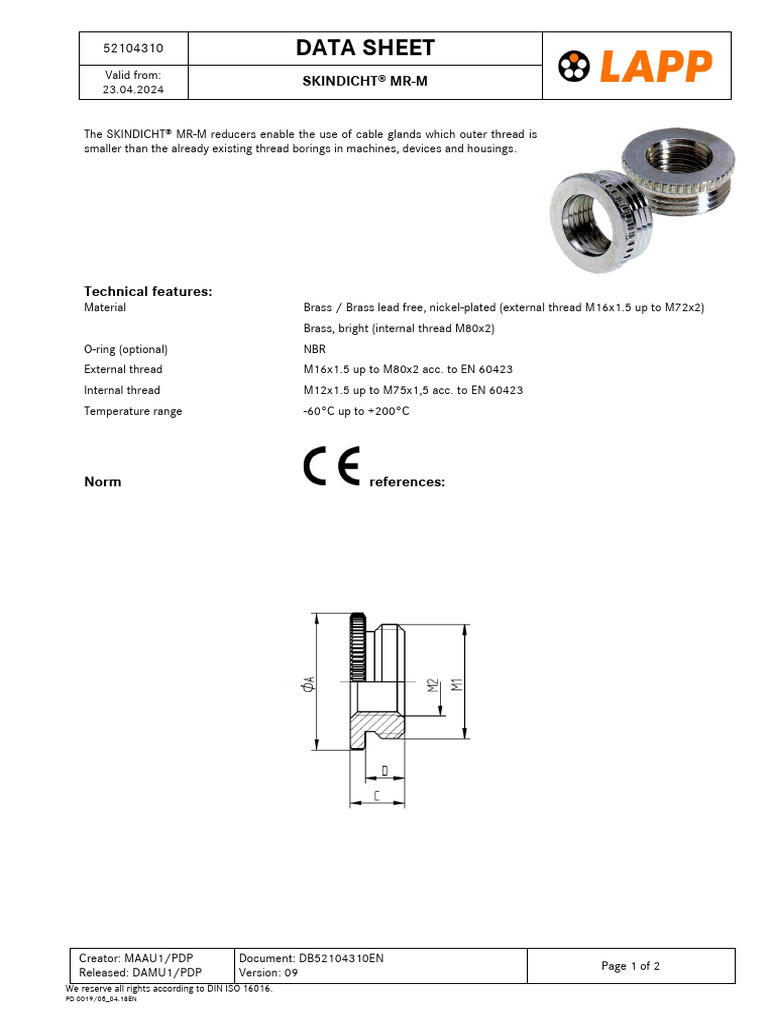 SKINDICHT® MR-M Reducers Data Sheet | PDF