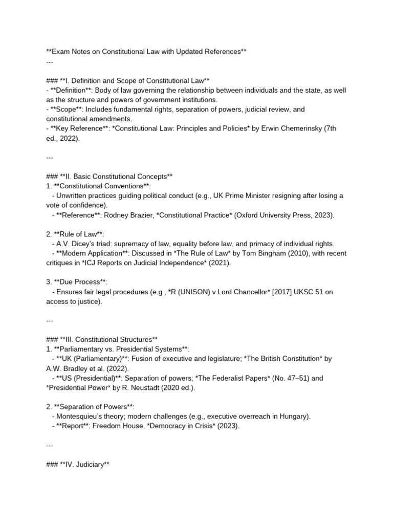 Constitutional Law Exam Notes Summary | PDF | Rule Of Law ...