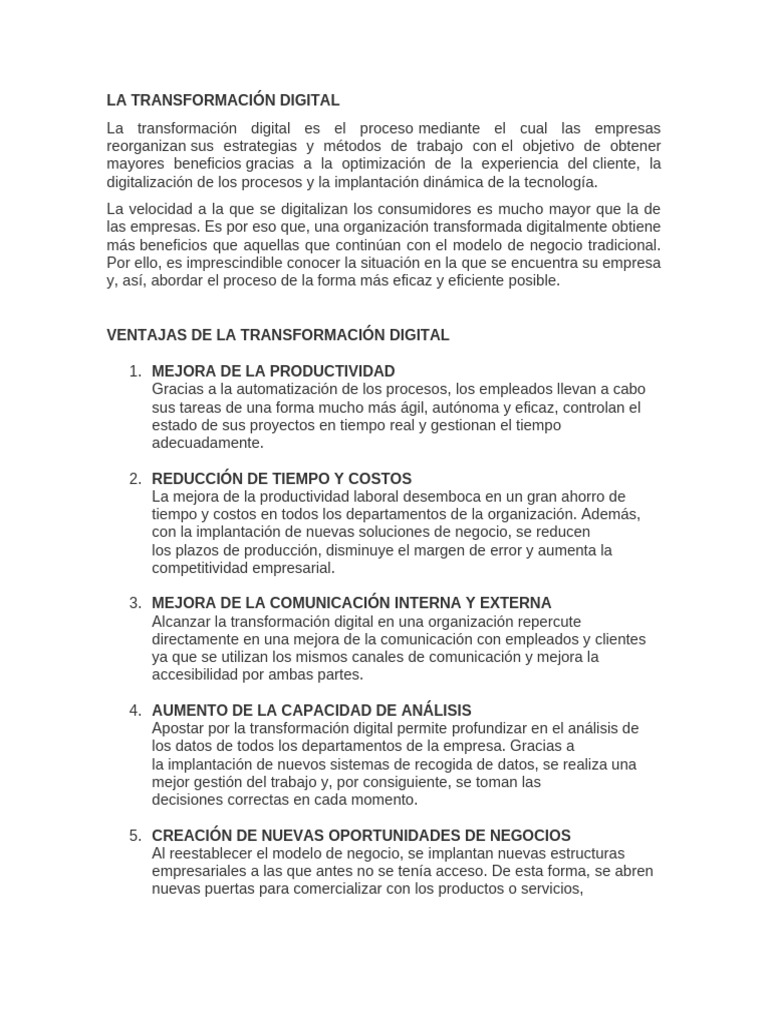 Ventajas de la Transformación Digital | PDF | Business | Economias