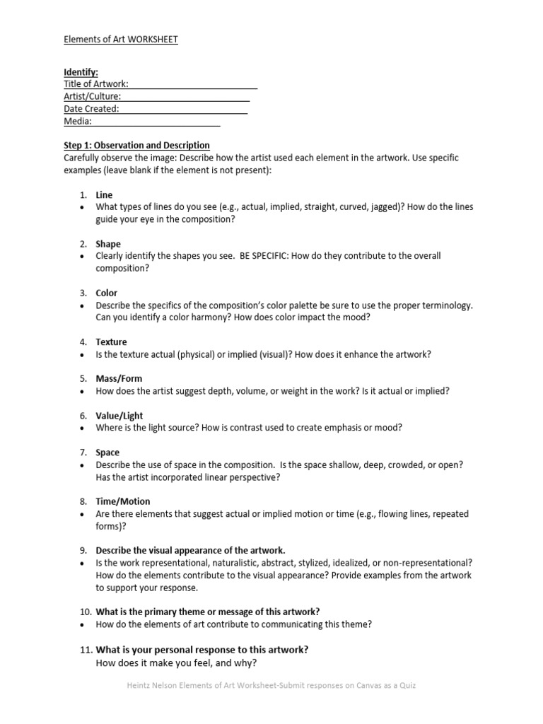 Elements of Art Worksheet PDF | PDF