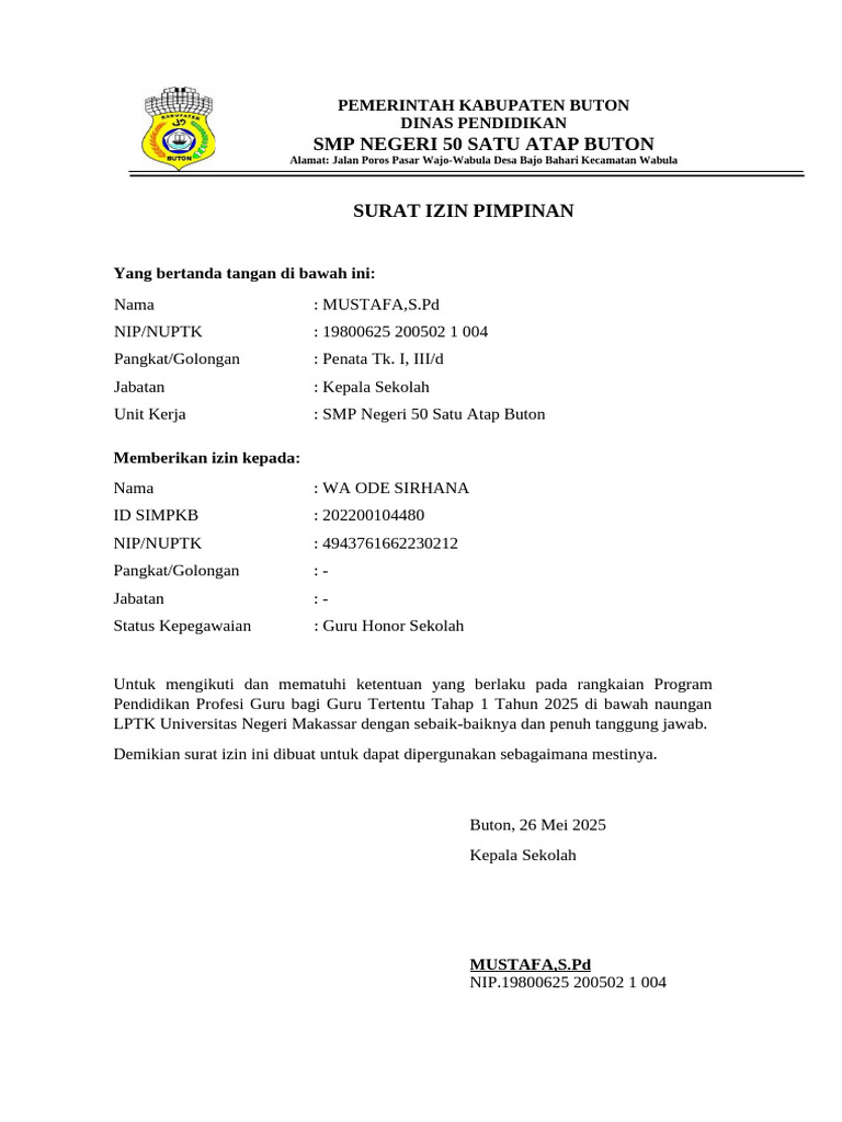 Surat Izin Program Pendidikan Guru | PDF