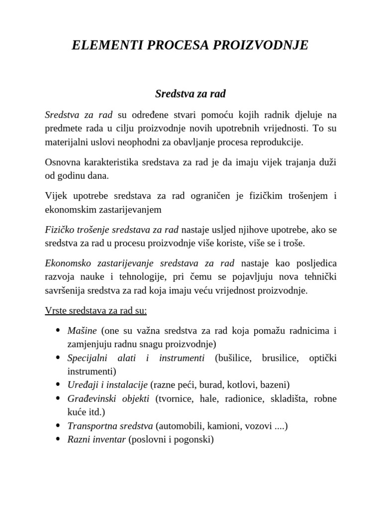 Elementi Procesa Proizvodnje | PDF