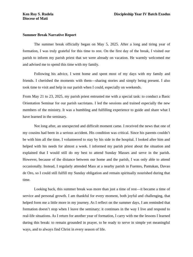 Summer Break Reflection and Service Report | PDF
