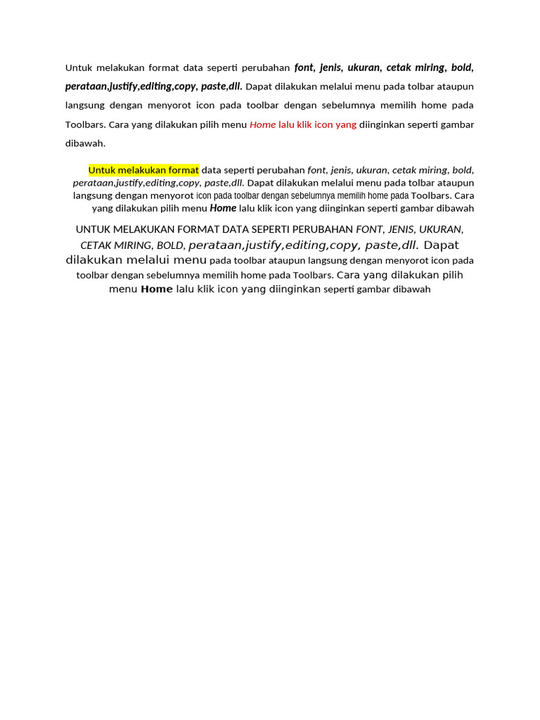 Panduan Format Data di Toolbar | PDF