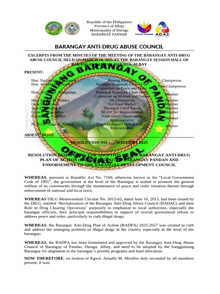 BADAC Resolution Requesting For Adoption of BADPA 2025 | PDF | Government