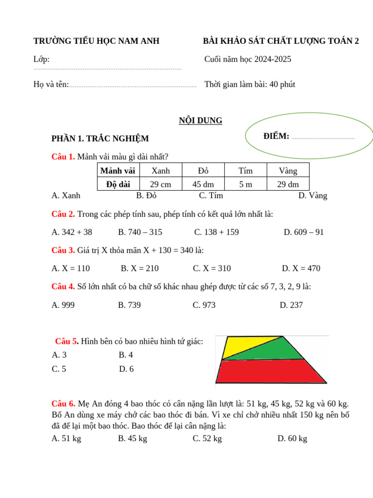De Thi Hoc Ki 2 | PDF