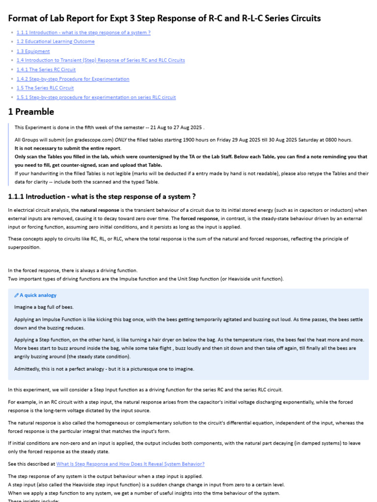 Expt 3 Subrat Kar Lab Report Step Response of R-C and R-L-C Series ...