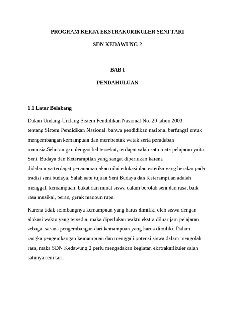 Program Ekstrakurikuler Seni Tari SDN Kedawung 2 | PDF