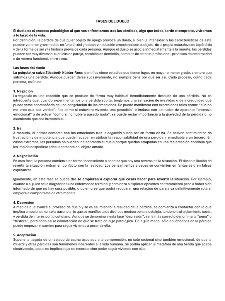 Fases del Duelo según Kübler-Ross | PDF | Dolor | Las emociones