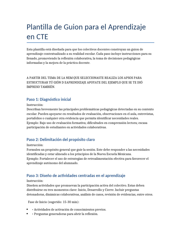Guion de Aprendizaje en CTE | PDF | Aprendizaje | Salón de clases