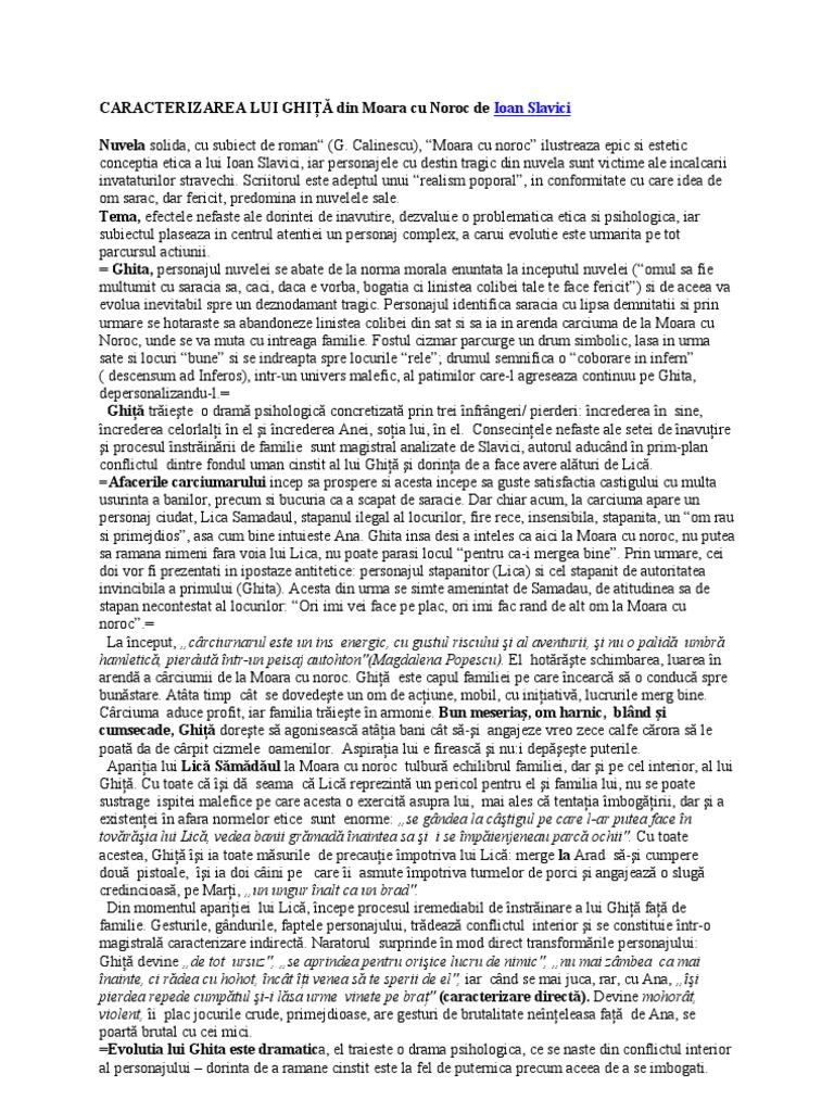 Caracterizare-Ghita Moara Cu Noroc | PDF