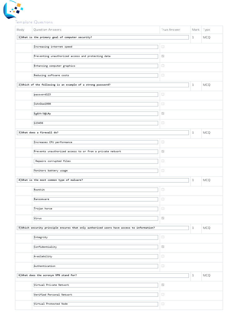 Computer Security Quiz Questions | PDF | Security | Computer Security