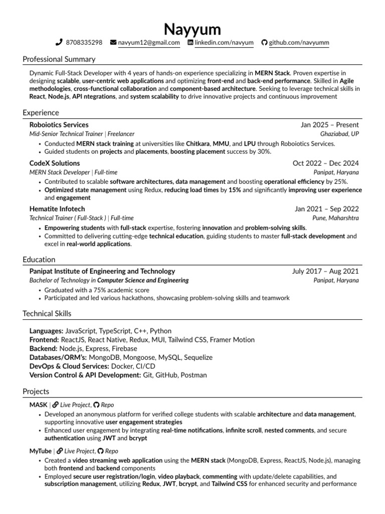 Full-Stack Developer Resume: MERN Expert | PDF | Information Technology ...