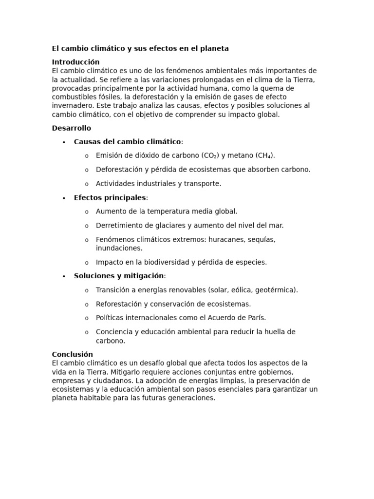 El Cambio Climático y Sus Efectos en El Planeta | PDF