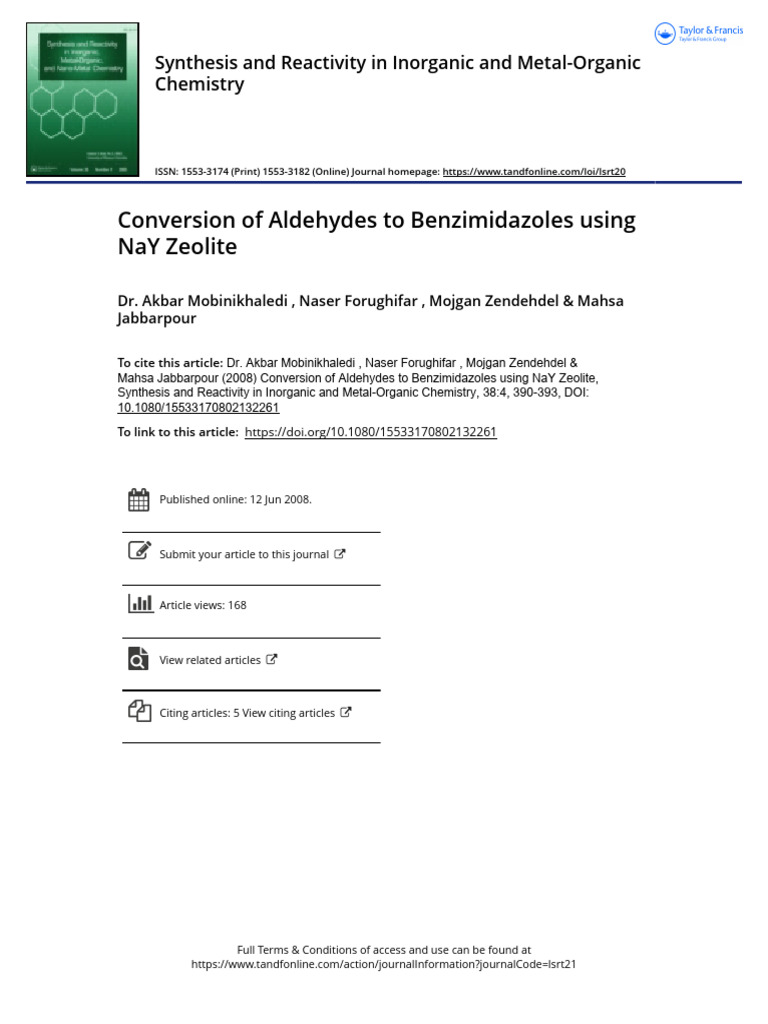 Synthesis of Benzimidazoles via Zeolite | PDF | Proton Nuclear Magnetic ...