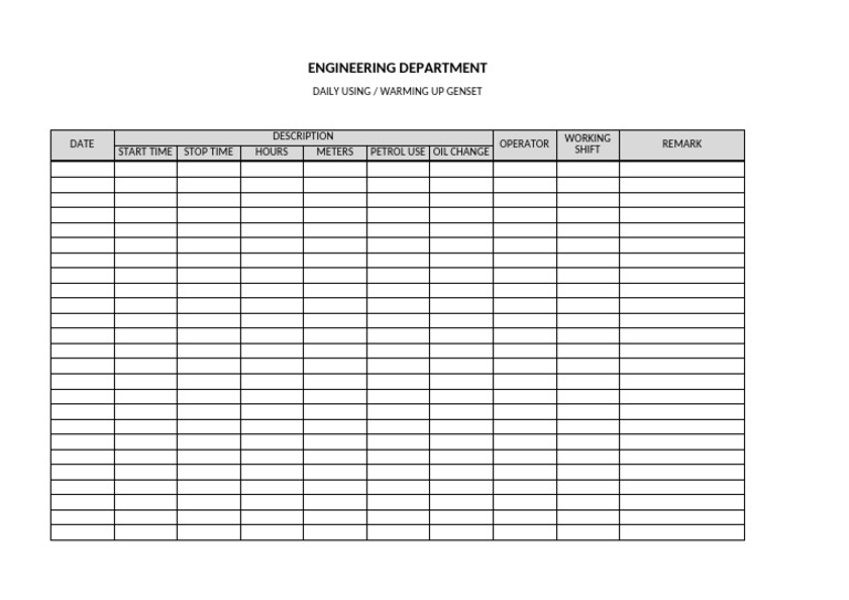 Daily Genset Usage Report Template | PDF