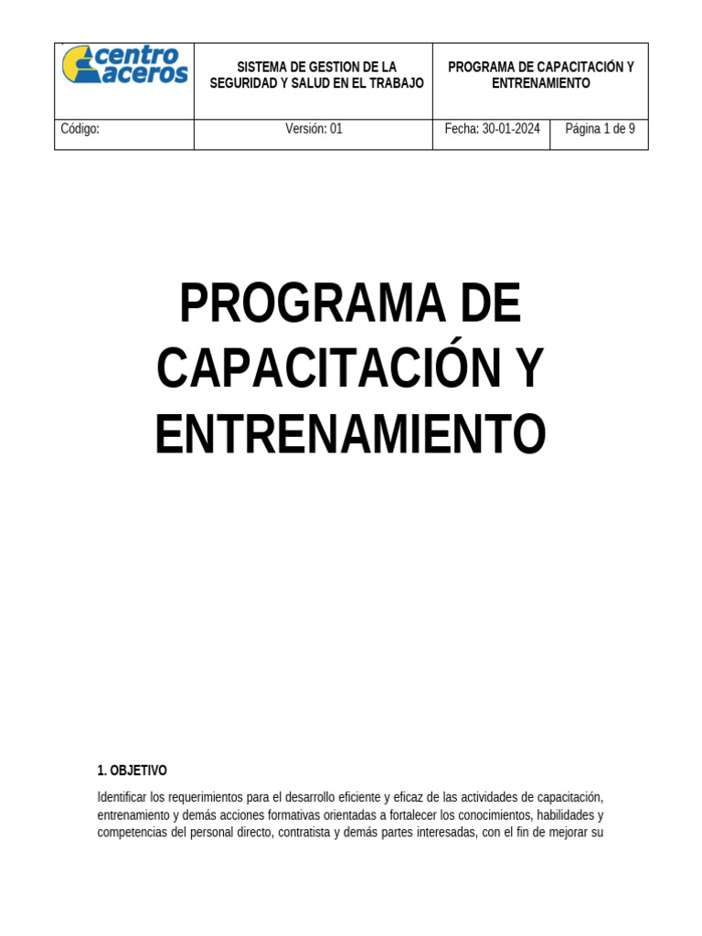 Programa de Capacitaciòn y Entrenamiento | PDF | Enseñando | Aprendizaje