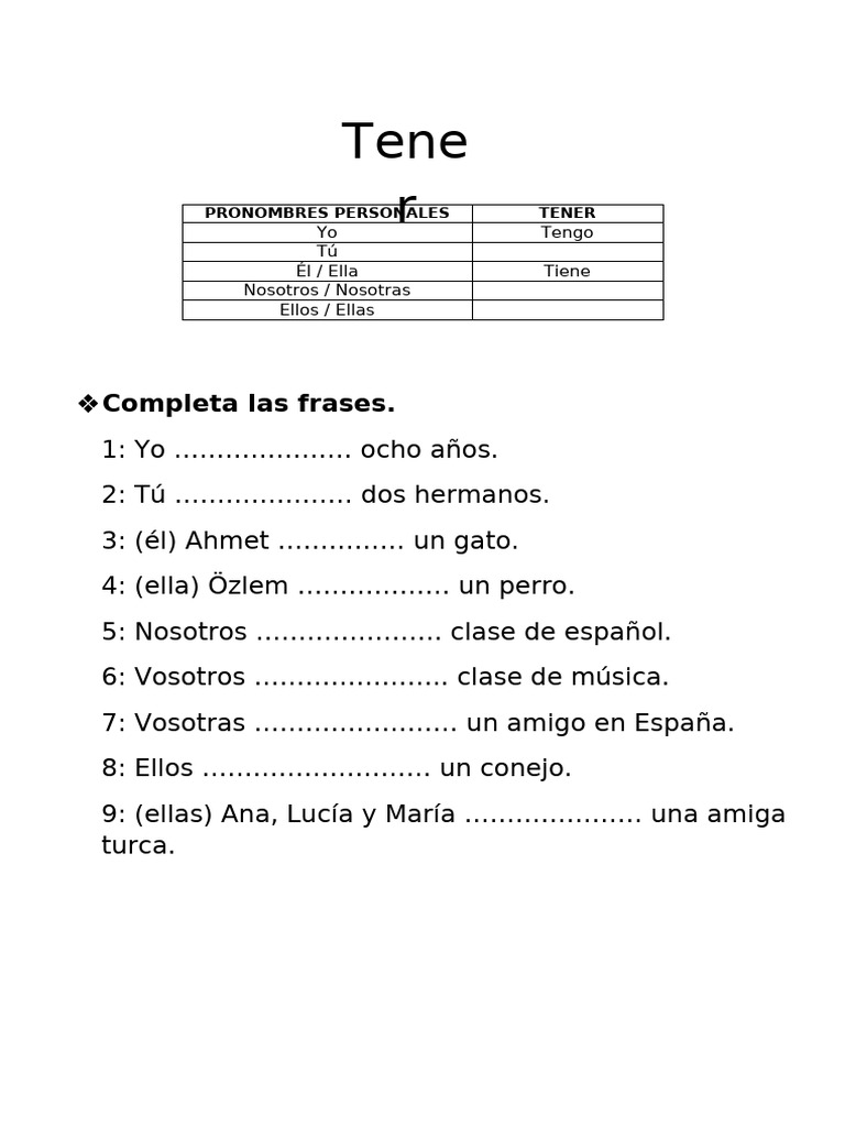 Pronombres Personales y Verbo Tener | PDF