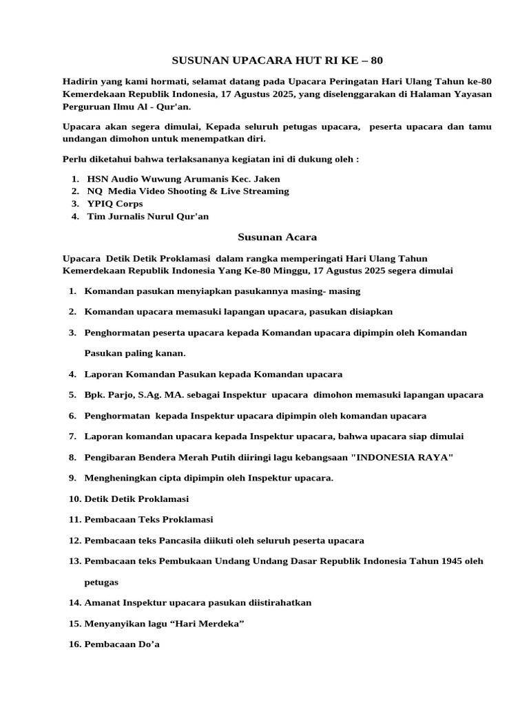 Peringatan HUT RI ke-80 dan Proklamasi | PDF