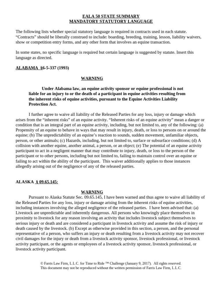 50 State EALA Language | PDF | Legal Liability | Negligence