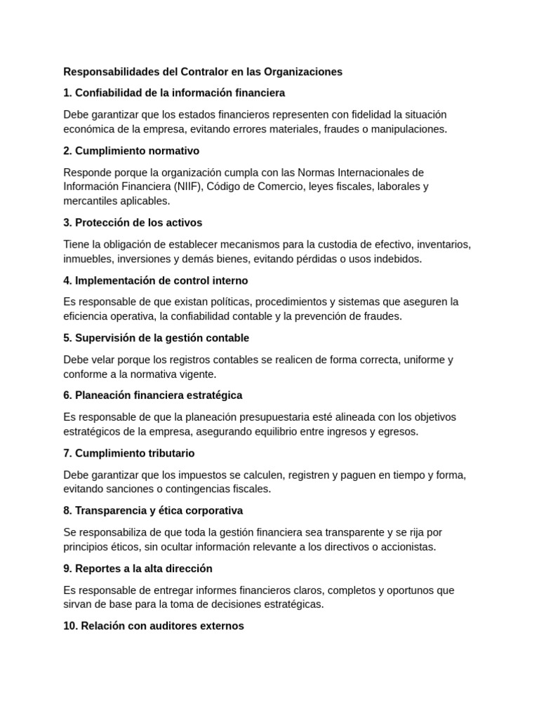 Funciones del Contralor en Empresas | PDF | Contabilidad | Business