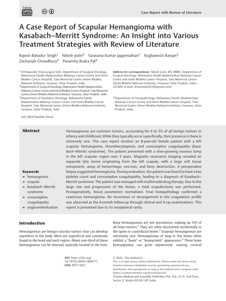 Scapular Hemangioma and Kasabach-Merritt Syndrome | PDF | Magnetic ...