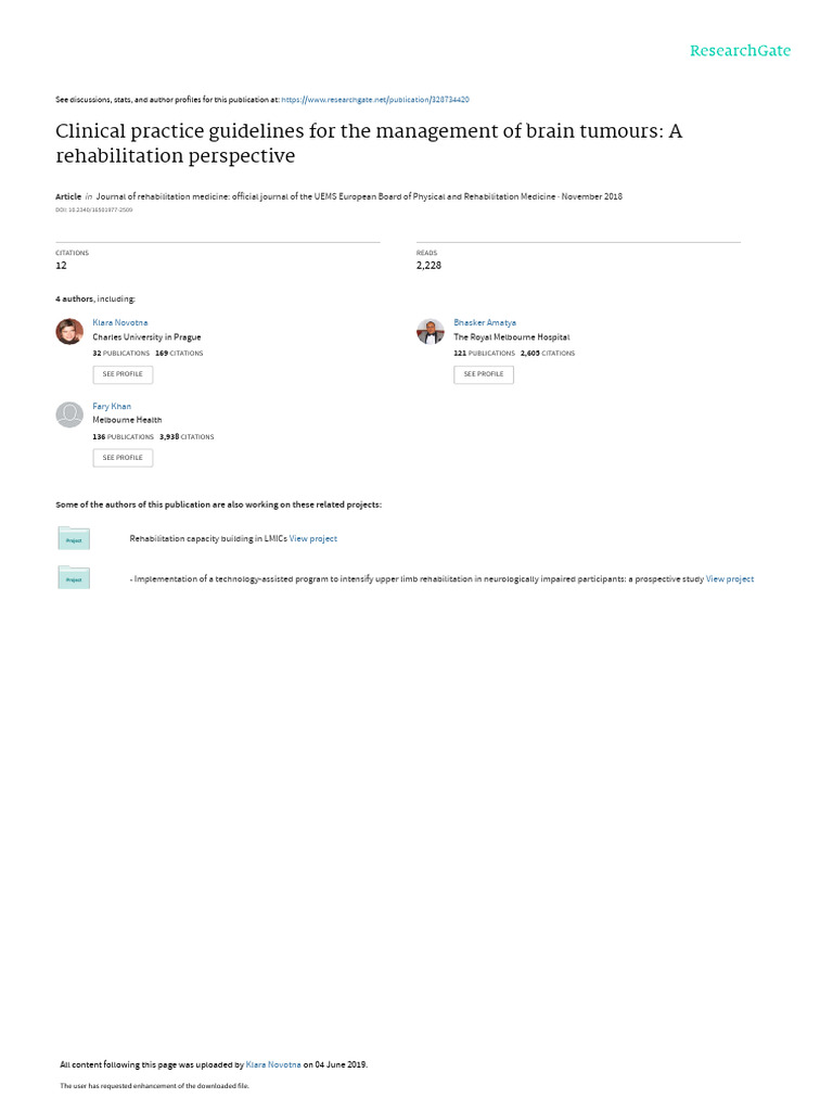 Brain Tumour Management Guidelines | PDF | Physical Therapy | Evidence ...