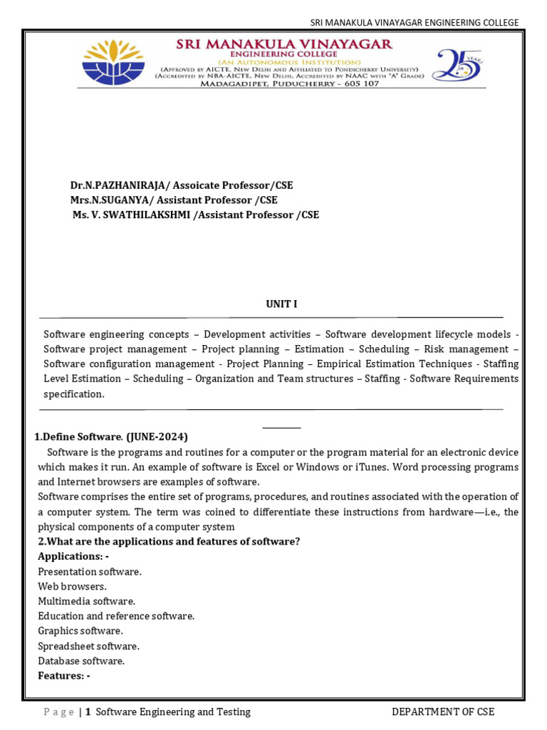 Software Engineering and Testing Overview | PDF | Software Testing ...