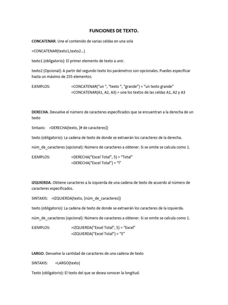 Funciones de texto en Excel: Guía completa | PDF | Microsoft Excel ...