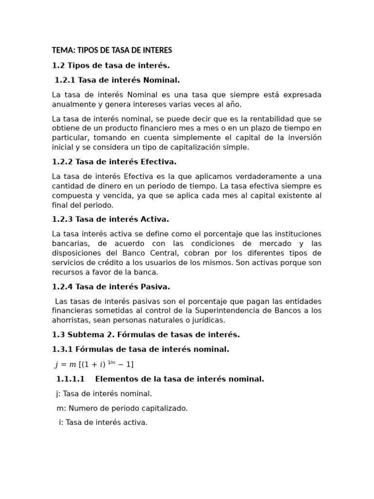 Tipos de Tasa de Interés y Fórmulas | PDF | Interés | Bancos