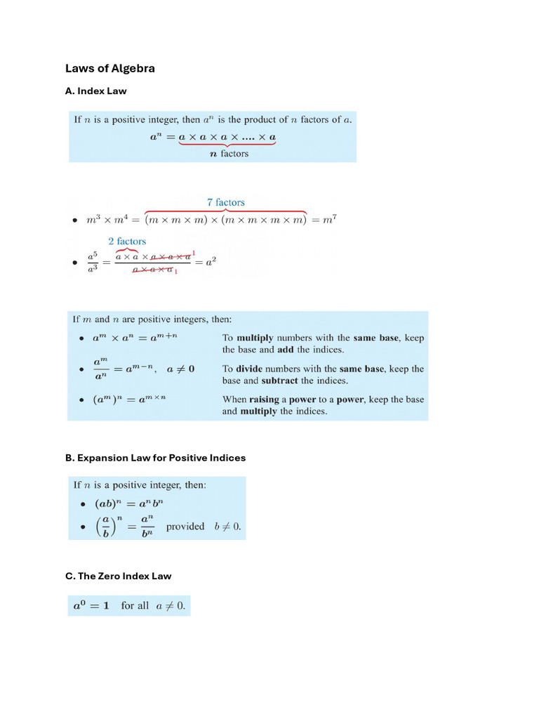 Laws of Algebra | PDF