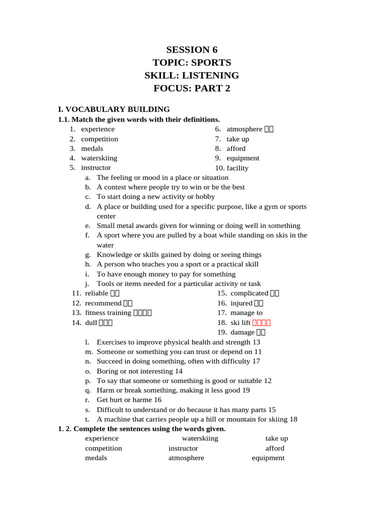 Key Answers for Sports Listening Skills | PDF | Question | Conversation