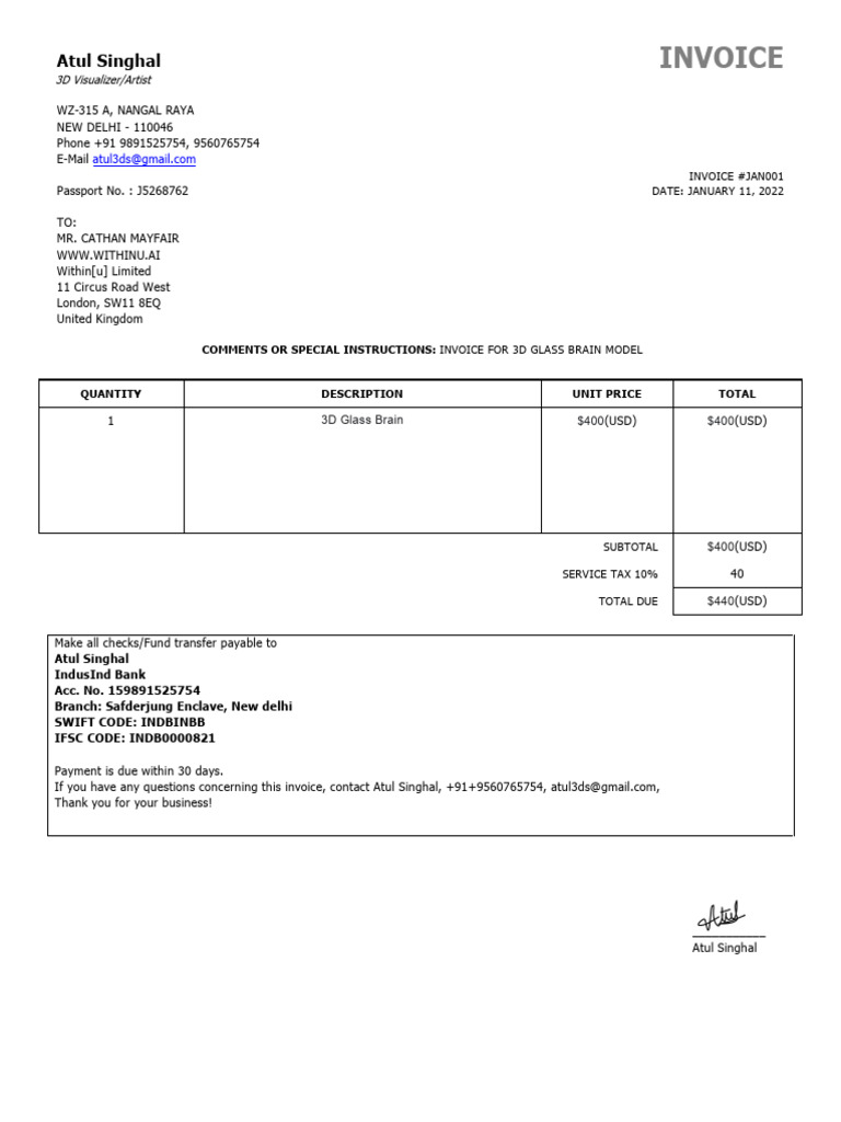 Invoice 22 JAN001 | PDF
