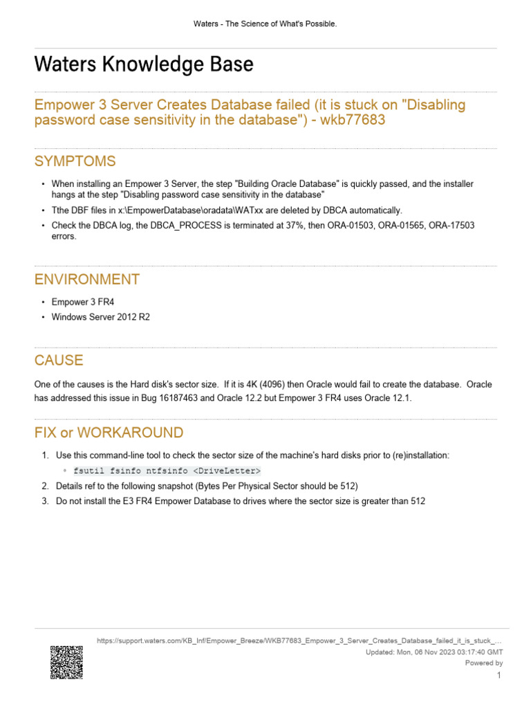 Empower 3 Server Database Creation Error | PDF