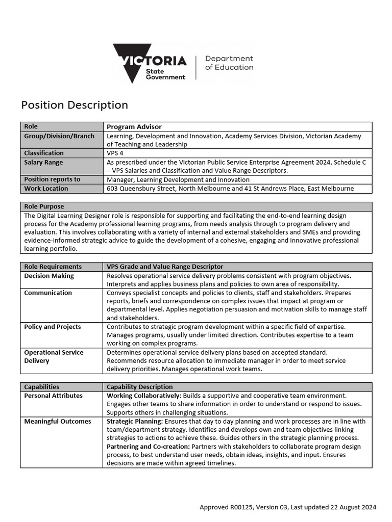 Digital Learning Designer Position Description | PDF | Strategic ...