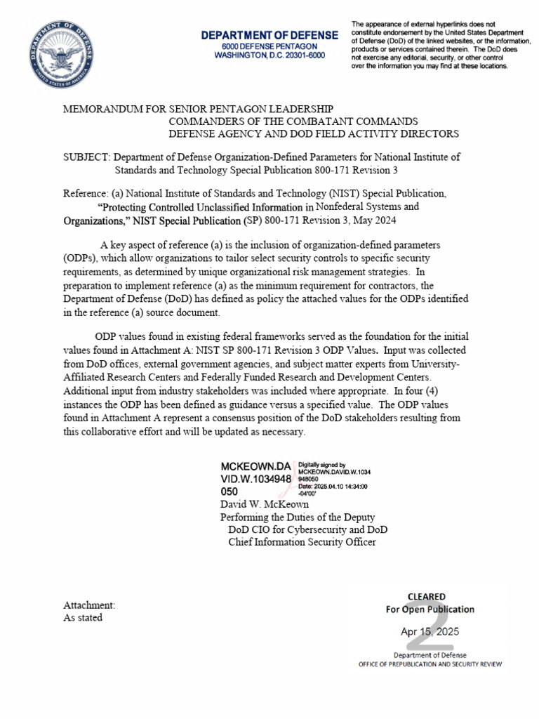 DoD ODP Values for NIST SP 800-171 | PDF | Password | Authentication