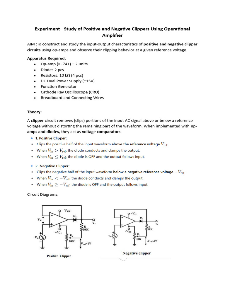 Op-Amp Based Clipper Circuit Study | PDF