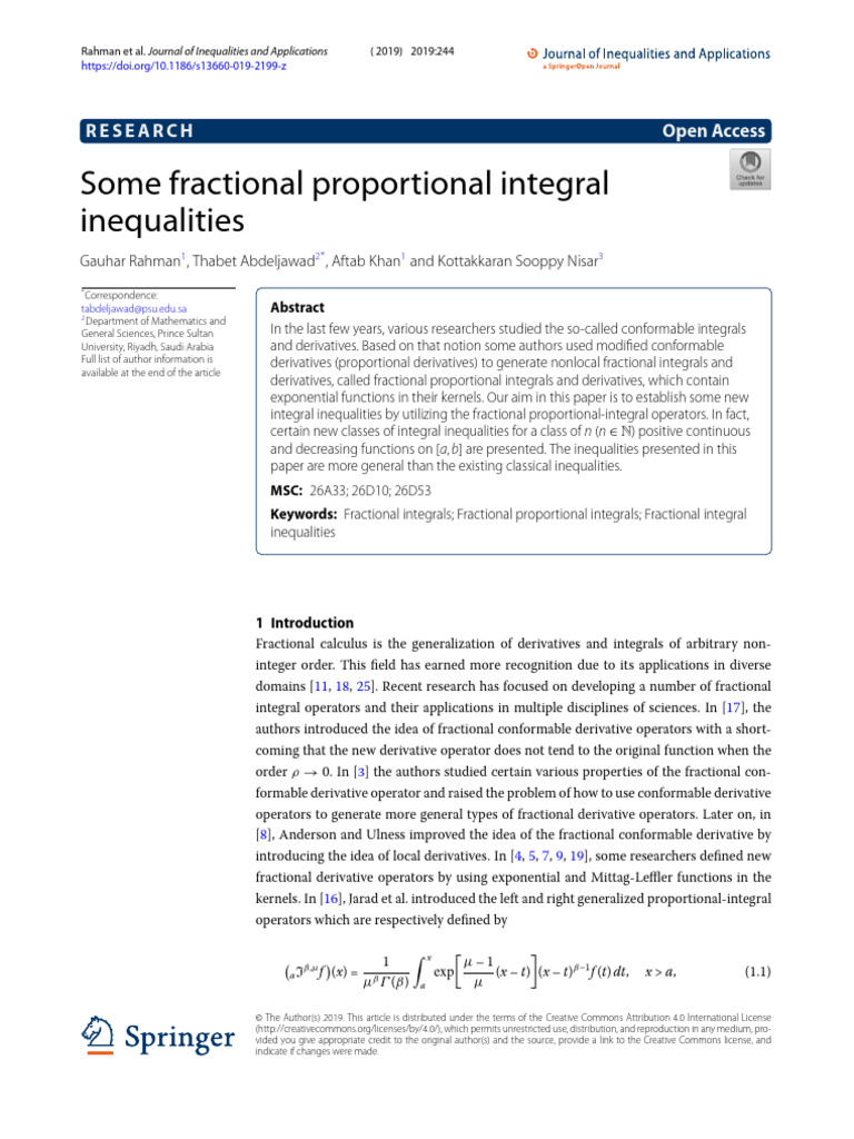 Fractional Proportional Integral Inequalities | PDF | Integral ...